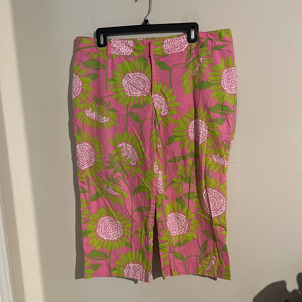 Lilly Pulitzer Vintage Hibiscus Pink Soleil Floral Capri Pants Size 14